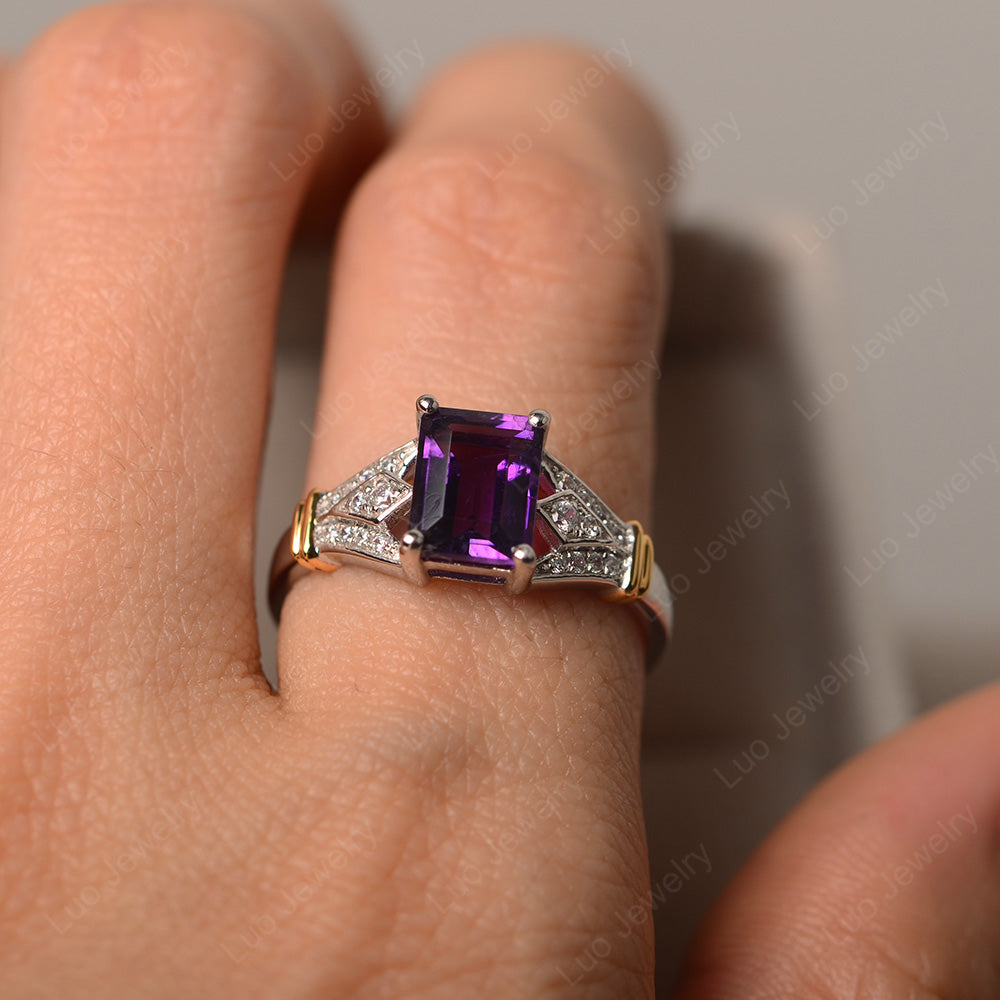 Emerald Cut Vintage Amethyst Wedding Ring - LUO Jewelry