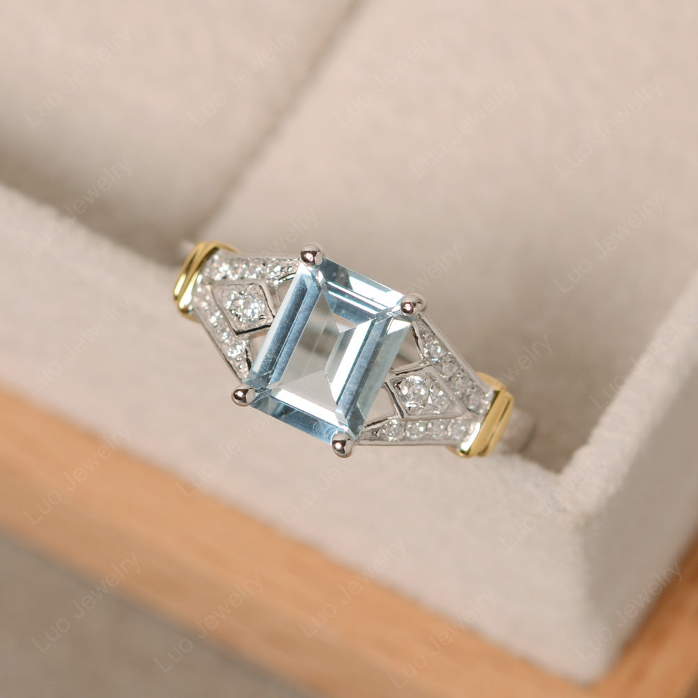 Emerald Cut Vintage Aquamarine Wedding Ring - LUO Jewelry