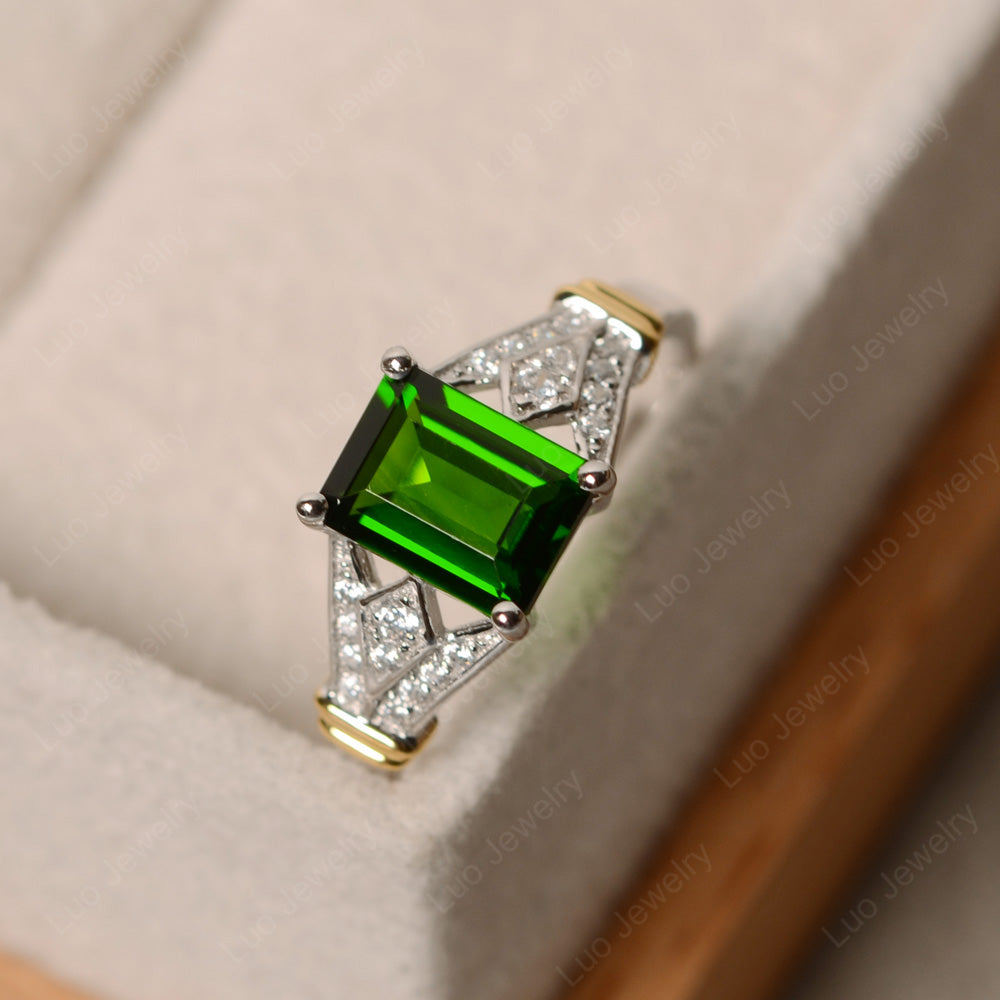 Emerald Cut Vintage Diopside Wedding Ring - LUO Jewelry