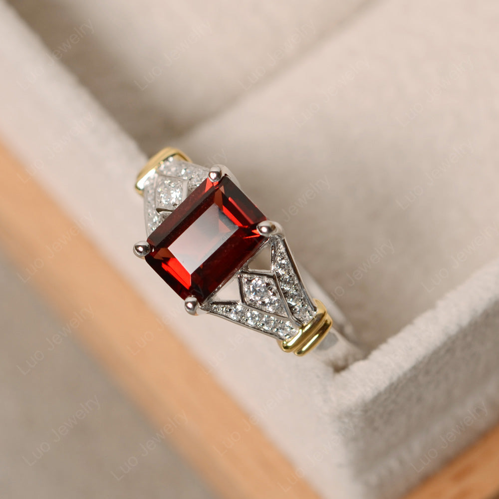 Emerald Cut Vintage Garnet Wedding Ring - LUO Jewelry