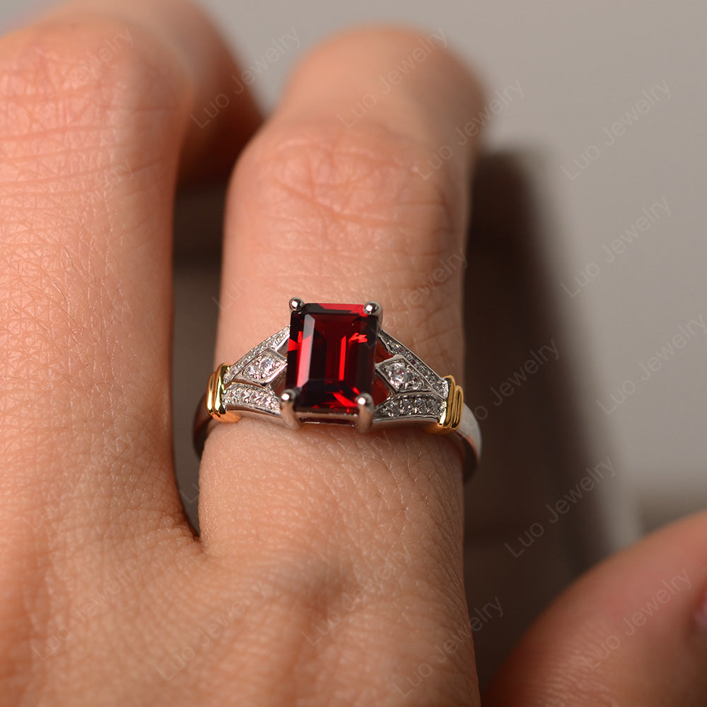 Emerald Cut Vintage Garnet Wedding Ring - LUO Jewelry