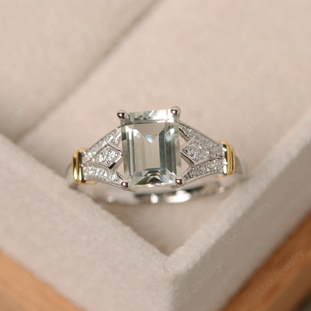 Emerald Cut Vintage Green Amethyst Wedding Ring - LUO Jewelry