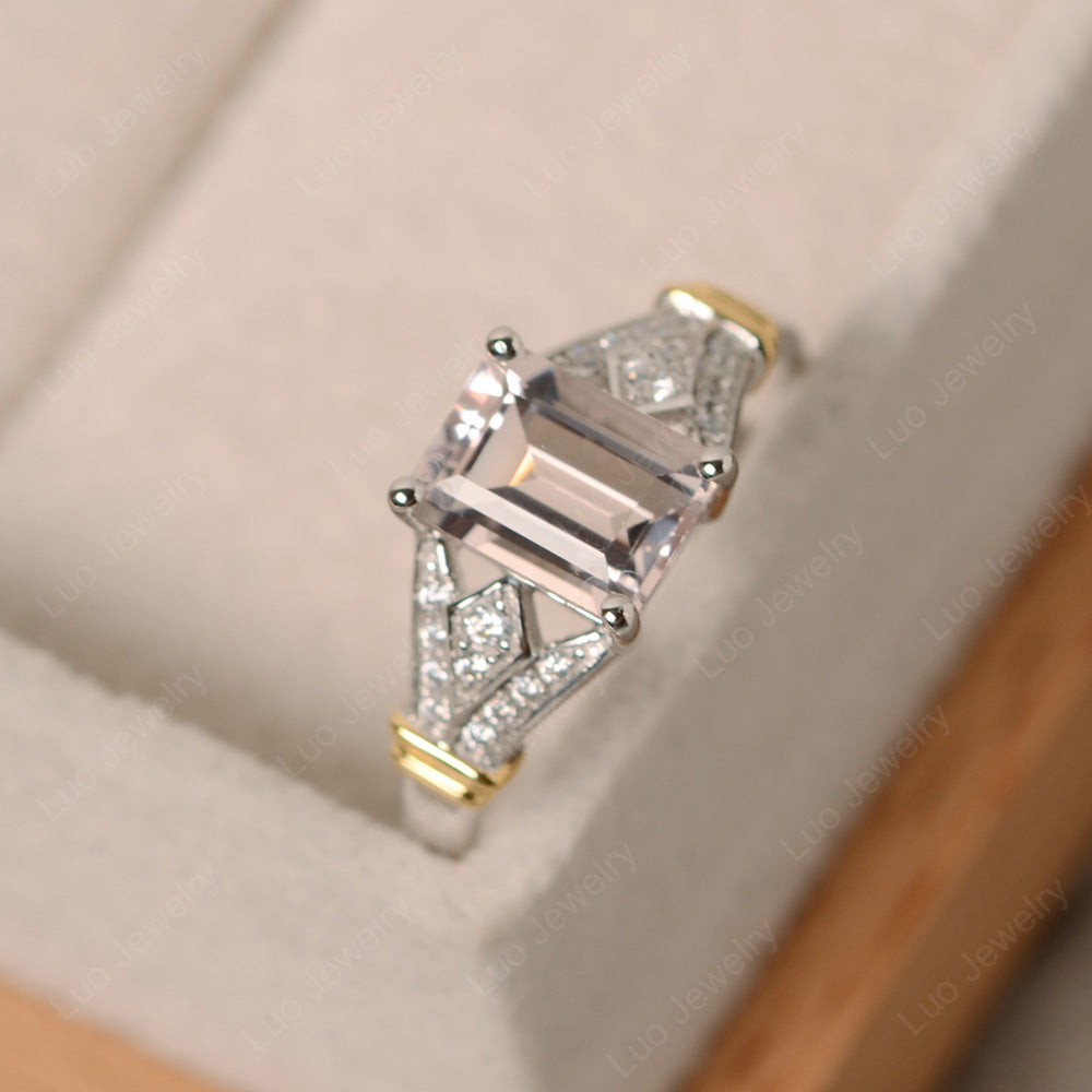 Emerald Cut Vintage Morganite Wedding Ring - LUO Jewelry