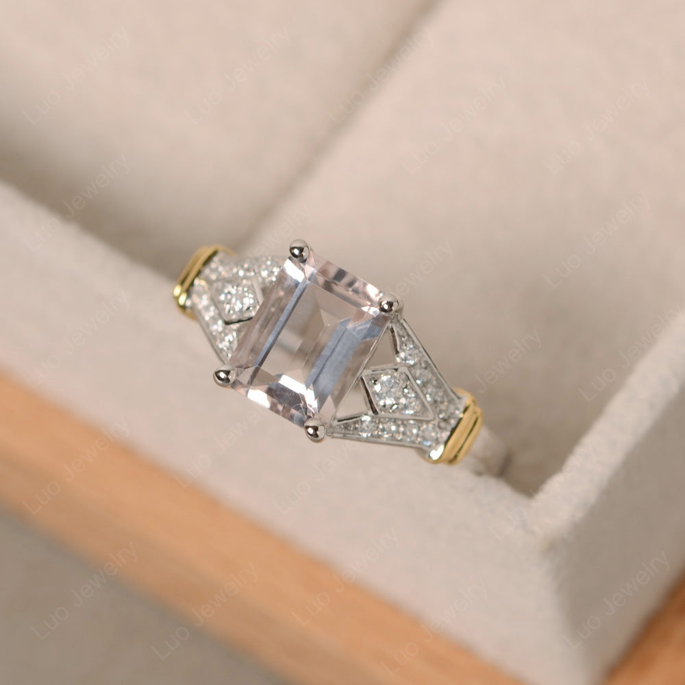 Emerald Cut Vintage Morganite Wedding Ring - LUO Jewelry