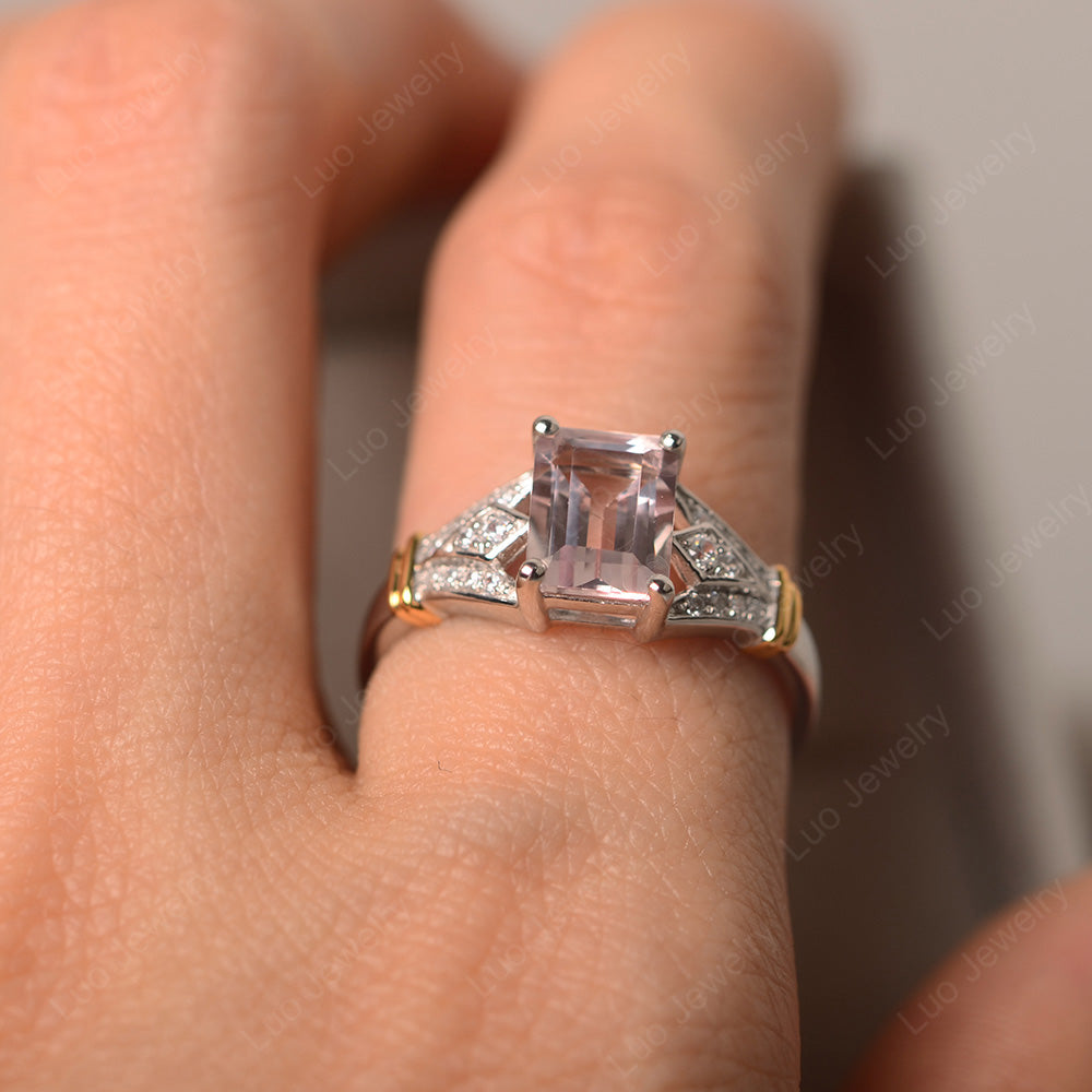 Emerald Cut Vintage Morganite Wedding Ring - LUO Jewelry