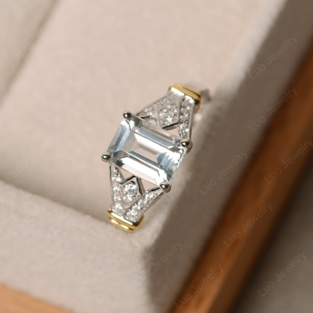 Emerald Cut Vintage White Topaz Wedding Ring - LUO Jewelry