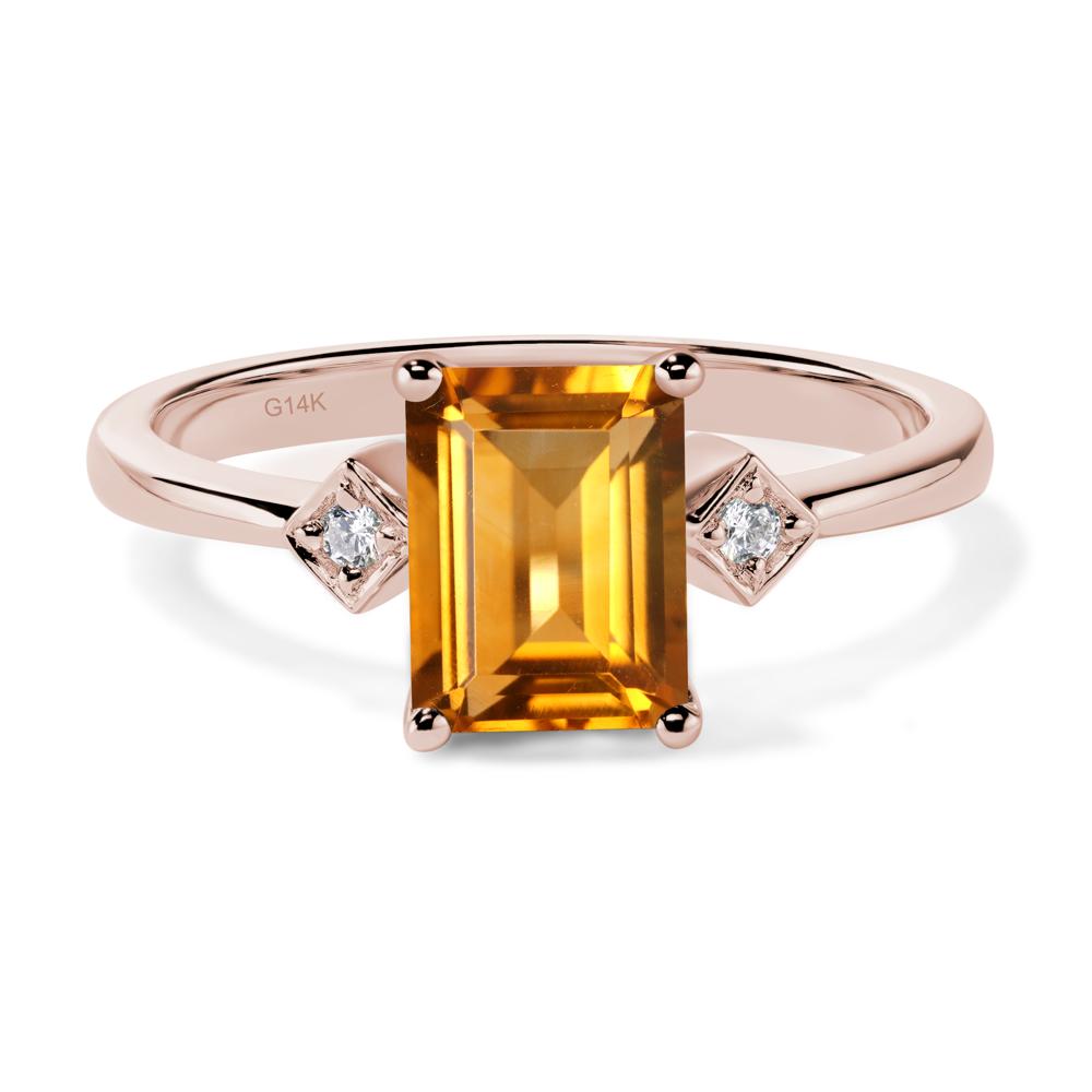 Emerald Cut Citrine Engagement Ring - LUO Jewelry #metal_14k rose gold
