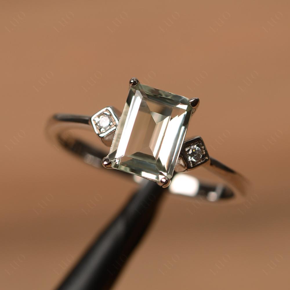 Emerald Cut Green Amethyst Engagement Ring - LUO Jewelry