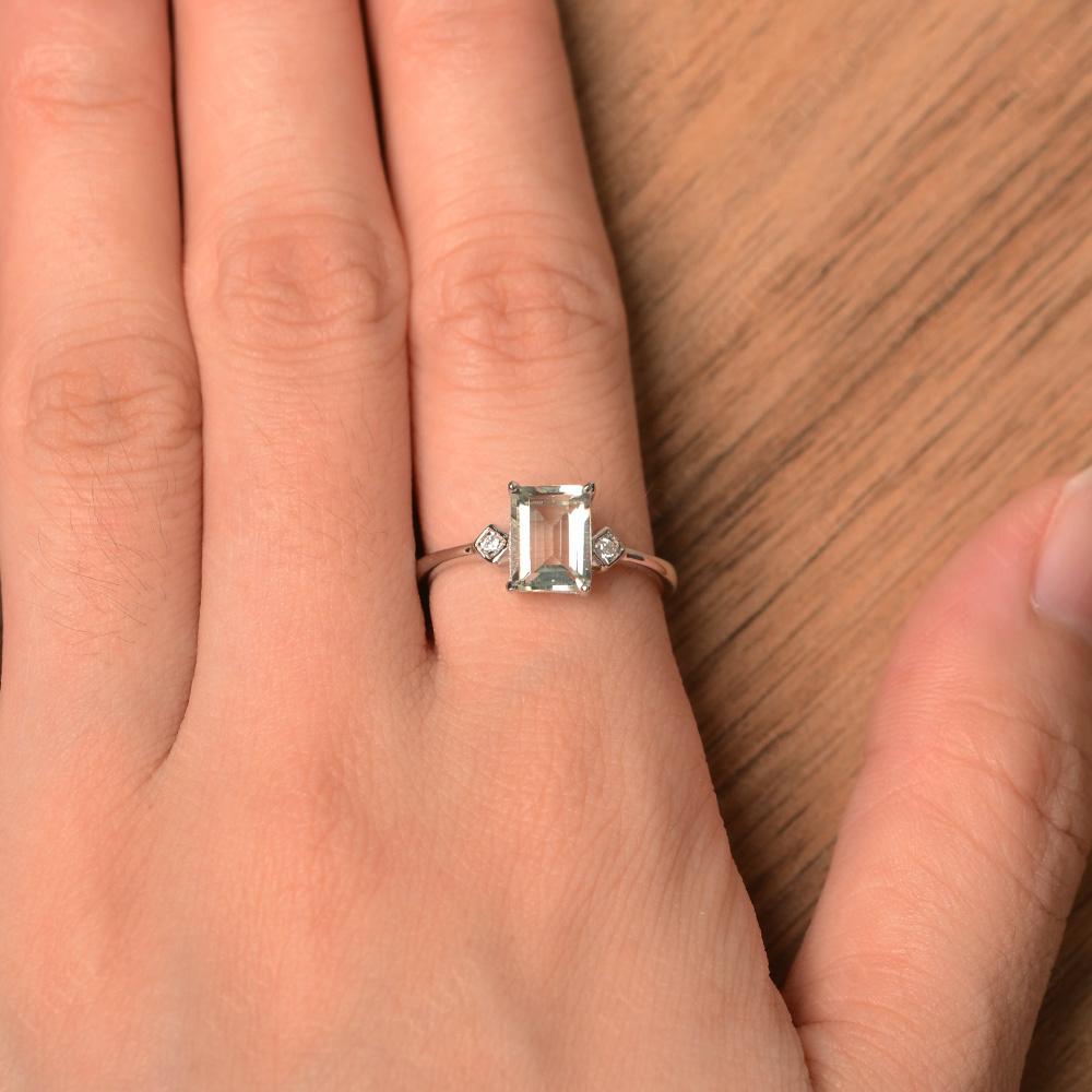 Emerald Cut Green Amethyst Engagement Ring - LUO Jewelry