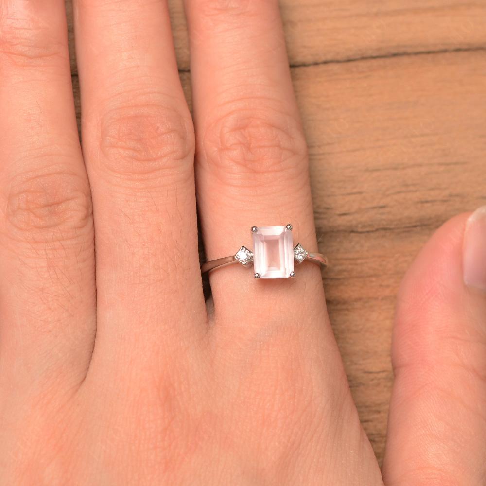 Emerald Cut Rose Quartz Engagement Ring - LUO Jewelry