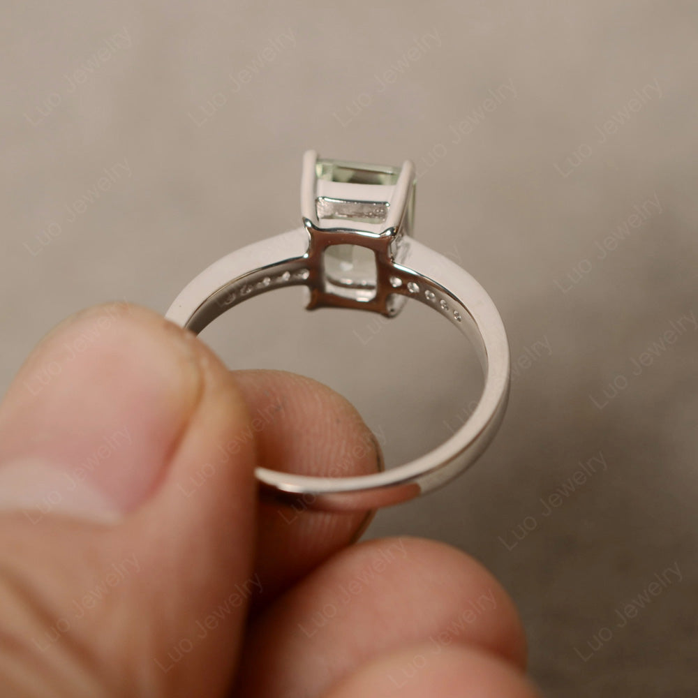 Green Amethyst Wedding Ring Emerald Cut White Gold - LUO Jewelry