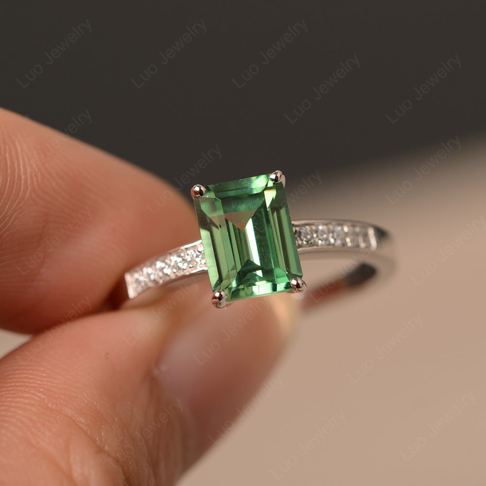 Green Sapphire Wedding Ring Emerald Cut White Gold - LUO Jewelry