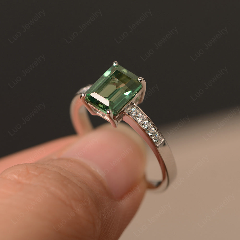 Green Sapphire Wedding Ring Emerald Cut White Gold - LUO Jewelry