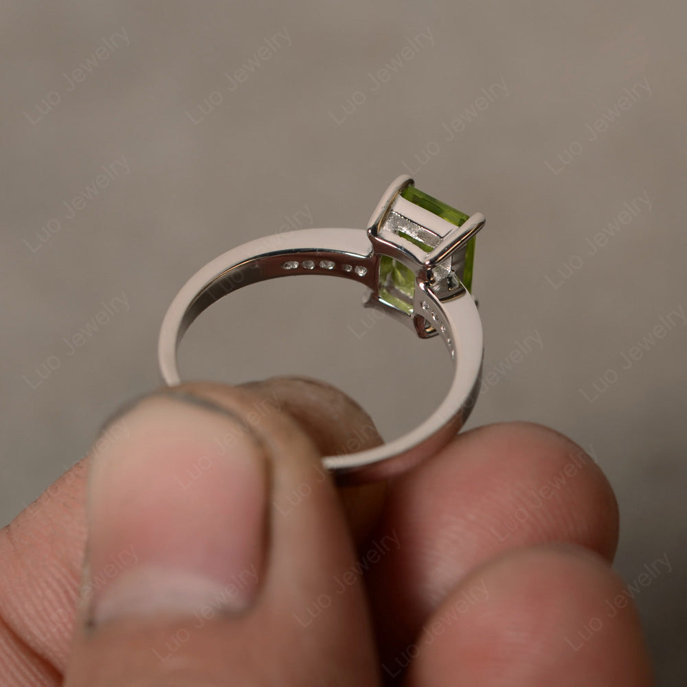 Peridot Wedding Ring Emerald Cut White Gold - LUO Jewelry