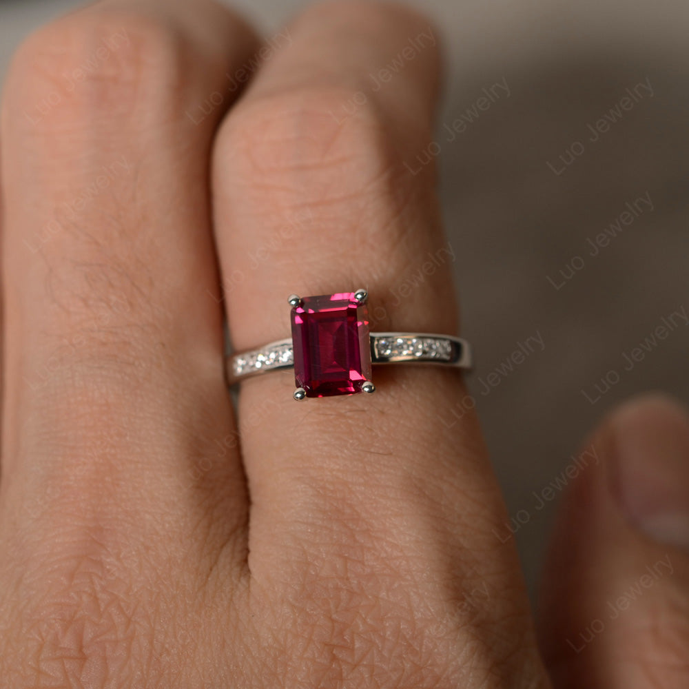 Ruby Wedding Ring Emerald Cut White Gold - LUO Jewelry