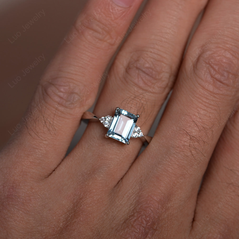 Emerald Aquamarine Engagement Ring Silver - LUO Jewelry