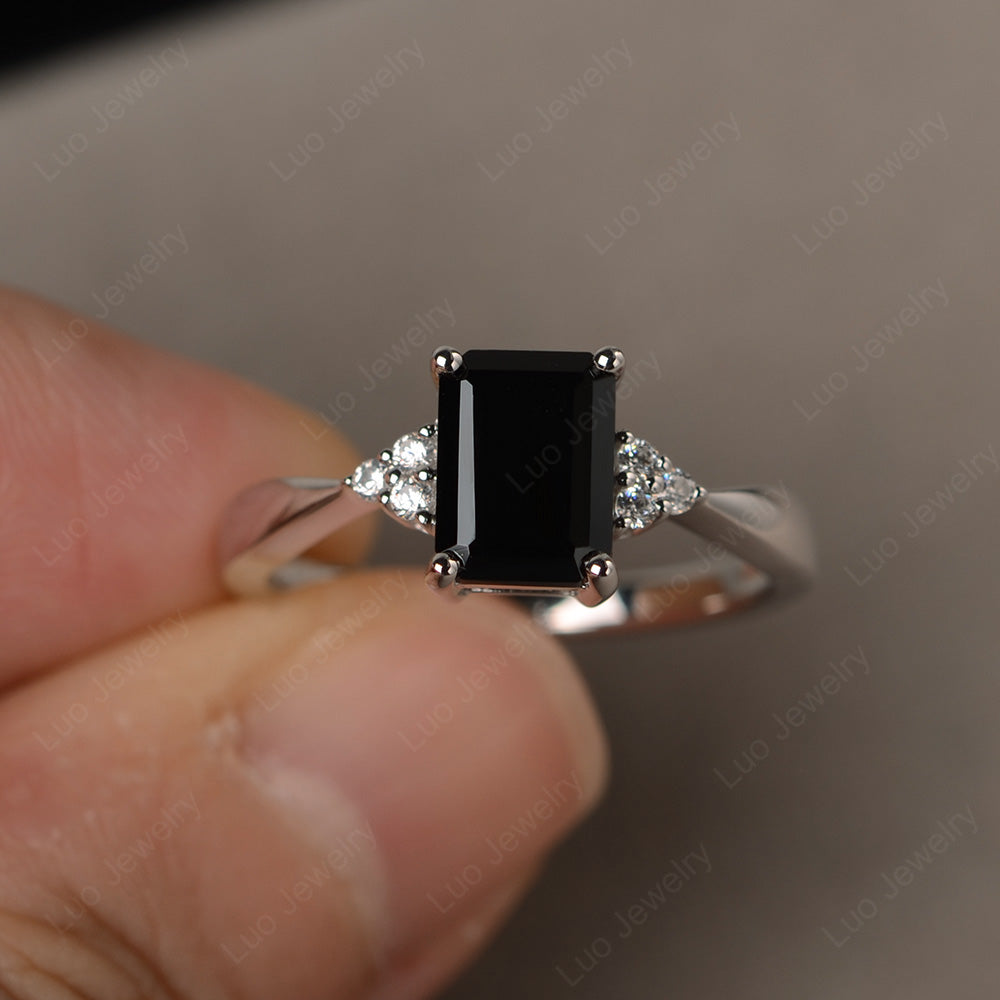 Emerald Black Spinel Engagement Ring Silver - LUO Jewelry