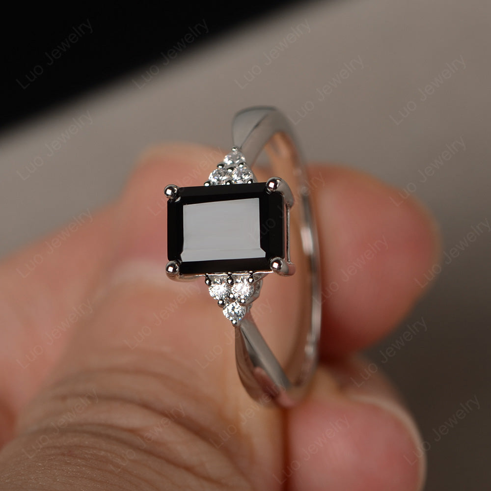 Emerald Black Spinel Engagement Ring Silver - LUO Jewelry