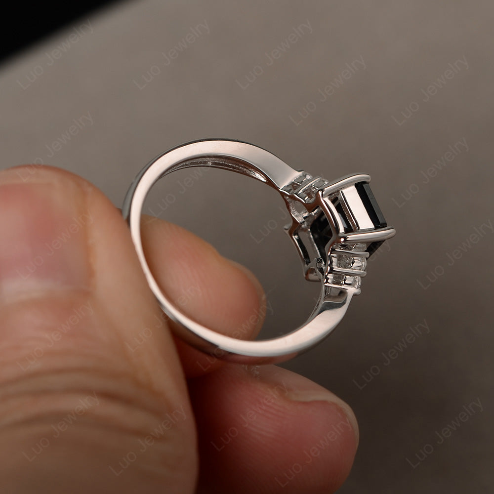 Emerald Black Spinel Engagement Ring Silver - LUO Jewelry
