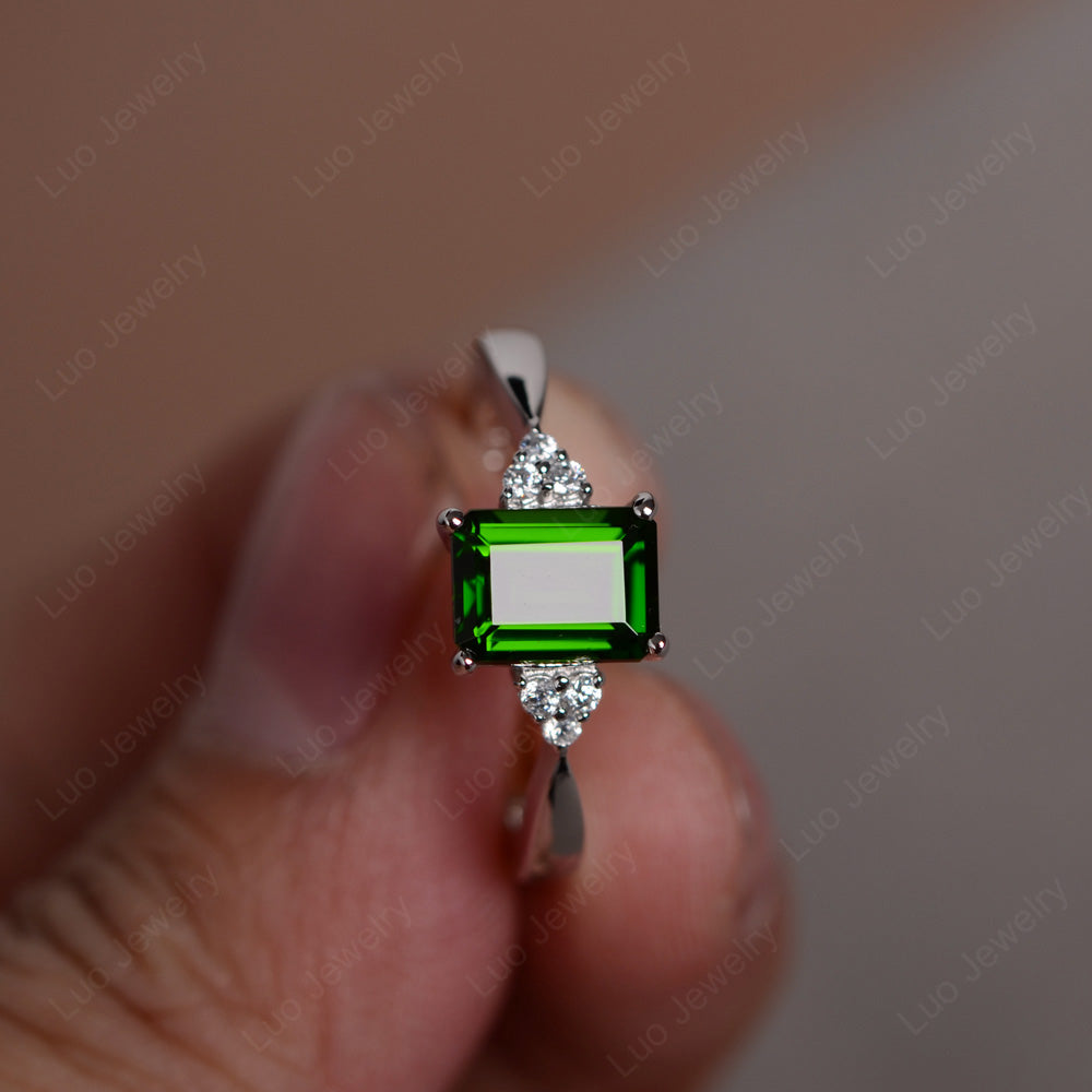 Emerald Diopside Engagement Ring Silver - LUO Jewelry