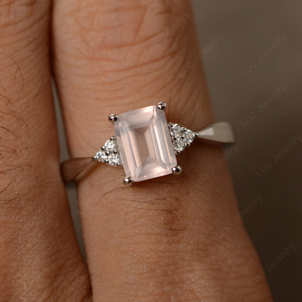 Emerald Rose Quartz Engagement Ring Silver - LUO Jewelry