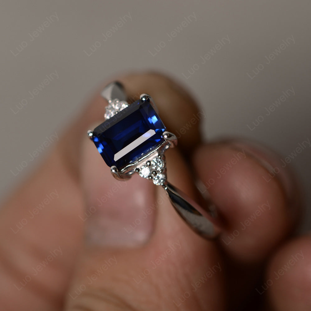 Emerald Lab Sapphire Engagement Ring Silver - LUO Jewelry