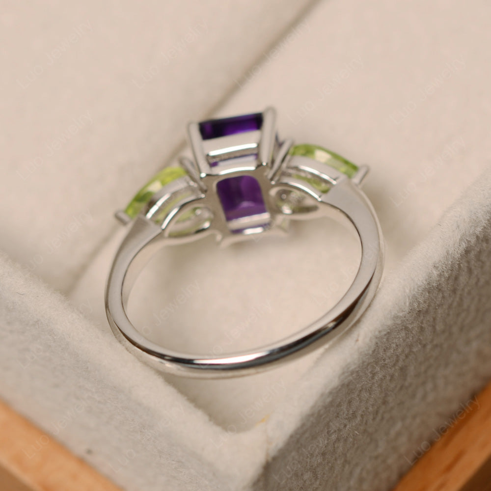 Emerald Cut Amethyst Ring With Pear Side Stone - LUO Jewelry