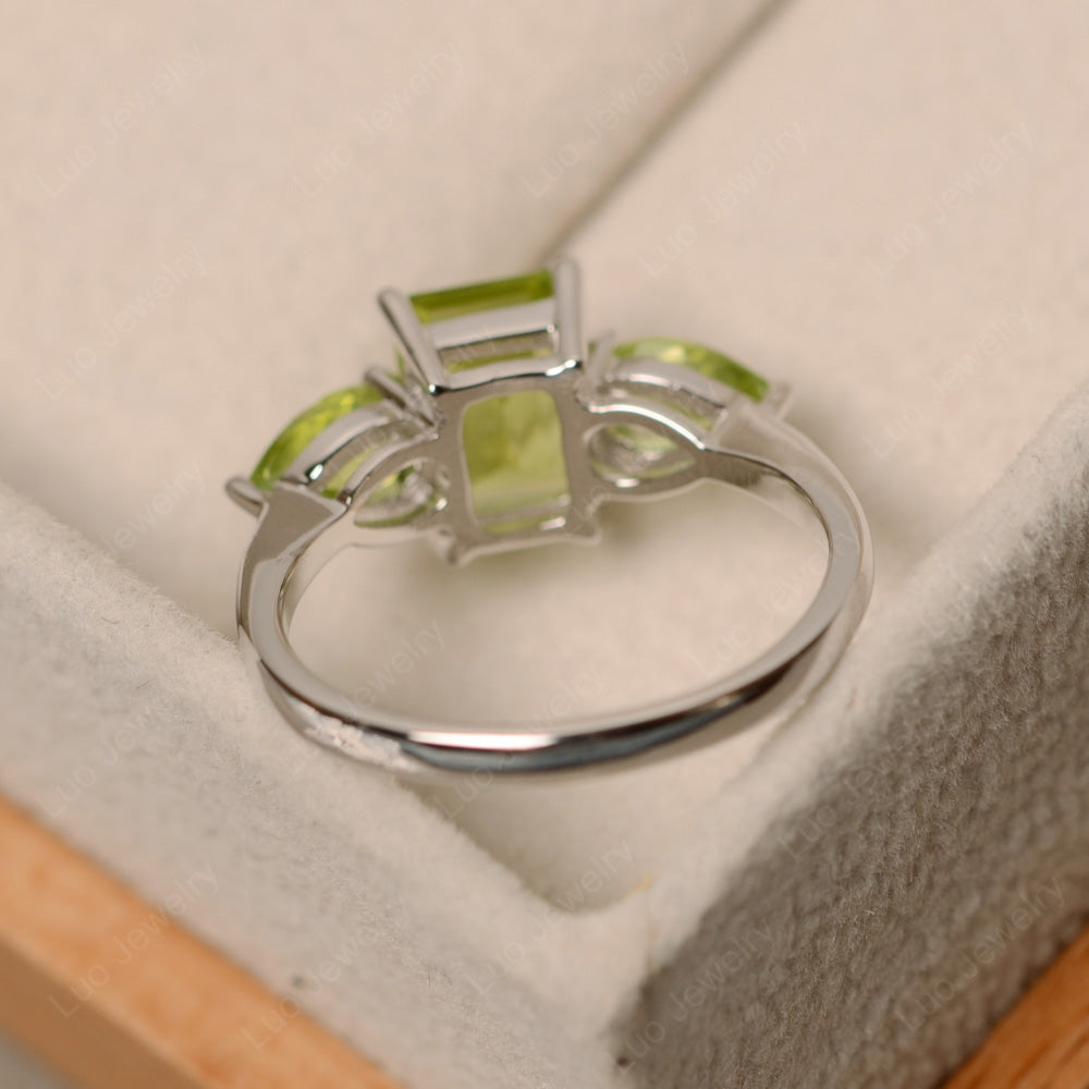 Emerald Cut Peridot Ring With Pear Side Stone - LUO Jewelry