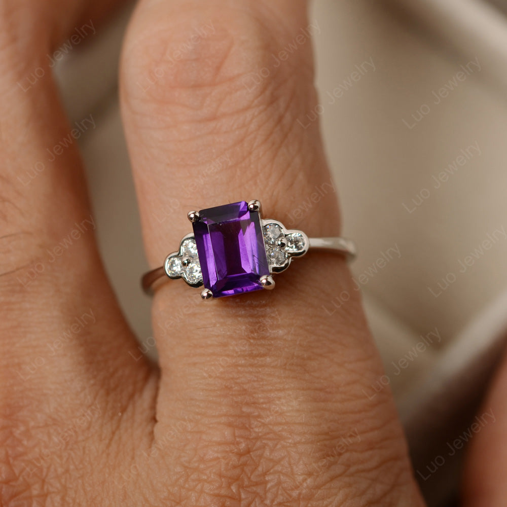 Vintage Emerald Cut Amethyst Wedding Ring - LUO Jewelry