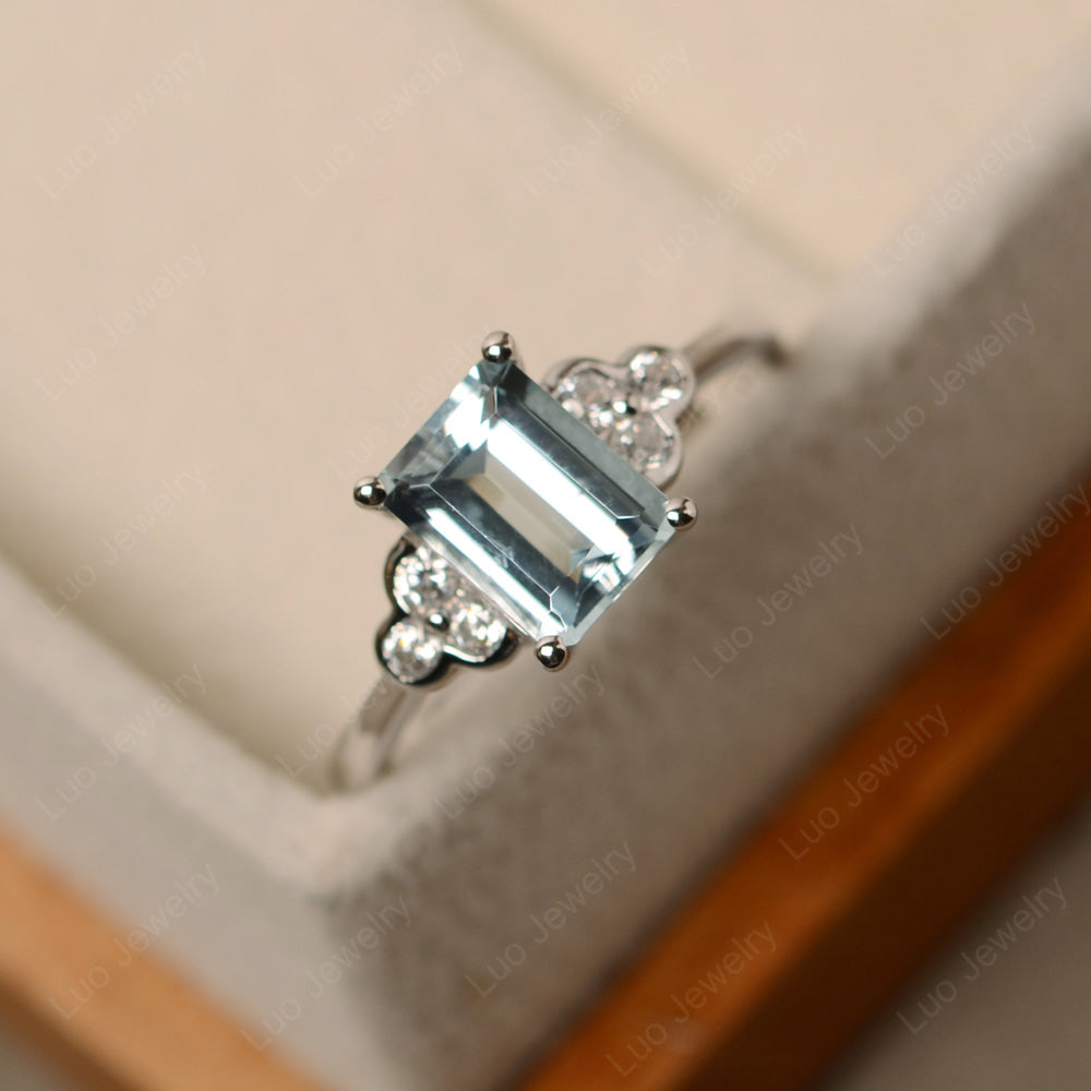 Vintage Emerald Cut Aquamarine Wedding Ring - LUO Jewelry