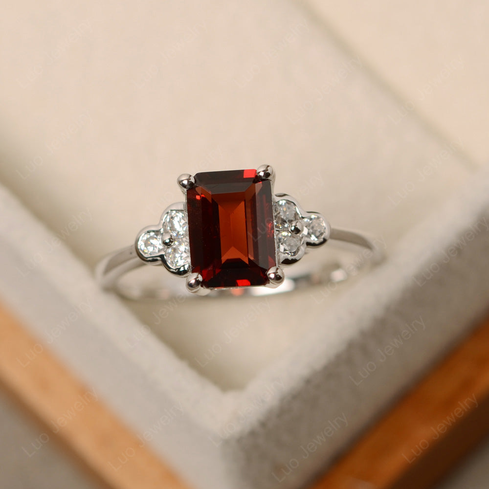 Vintage Emerald Cut Garnet Wedding Ring - LUO Jewelry