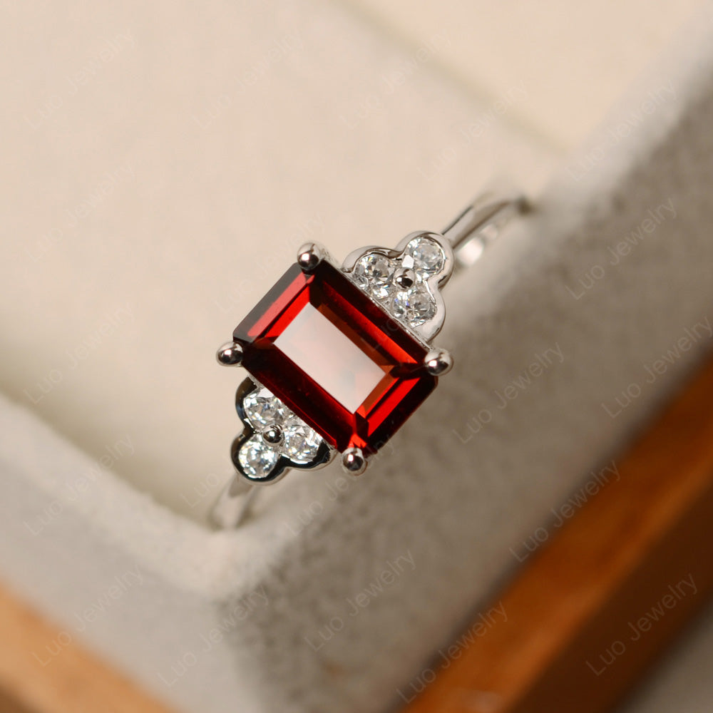Vintage Emerald Cut Garnet Wedding Ring - LUO Jewelry