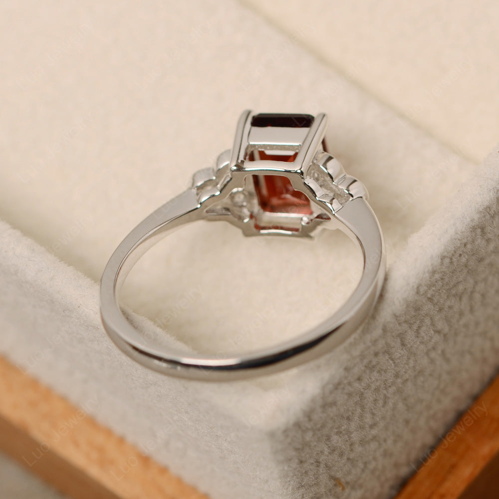 Vintage Emerald Cut Garnet Wedding Ring - LUO Jewelry