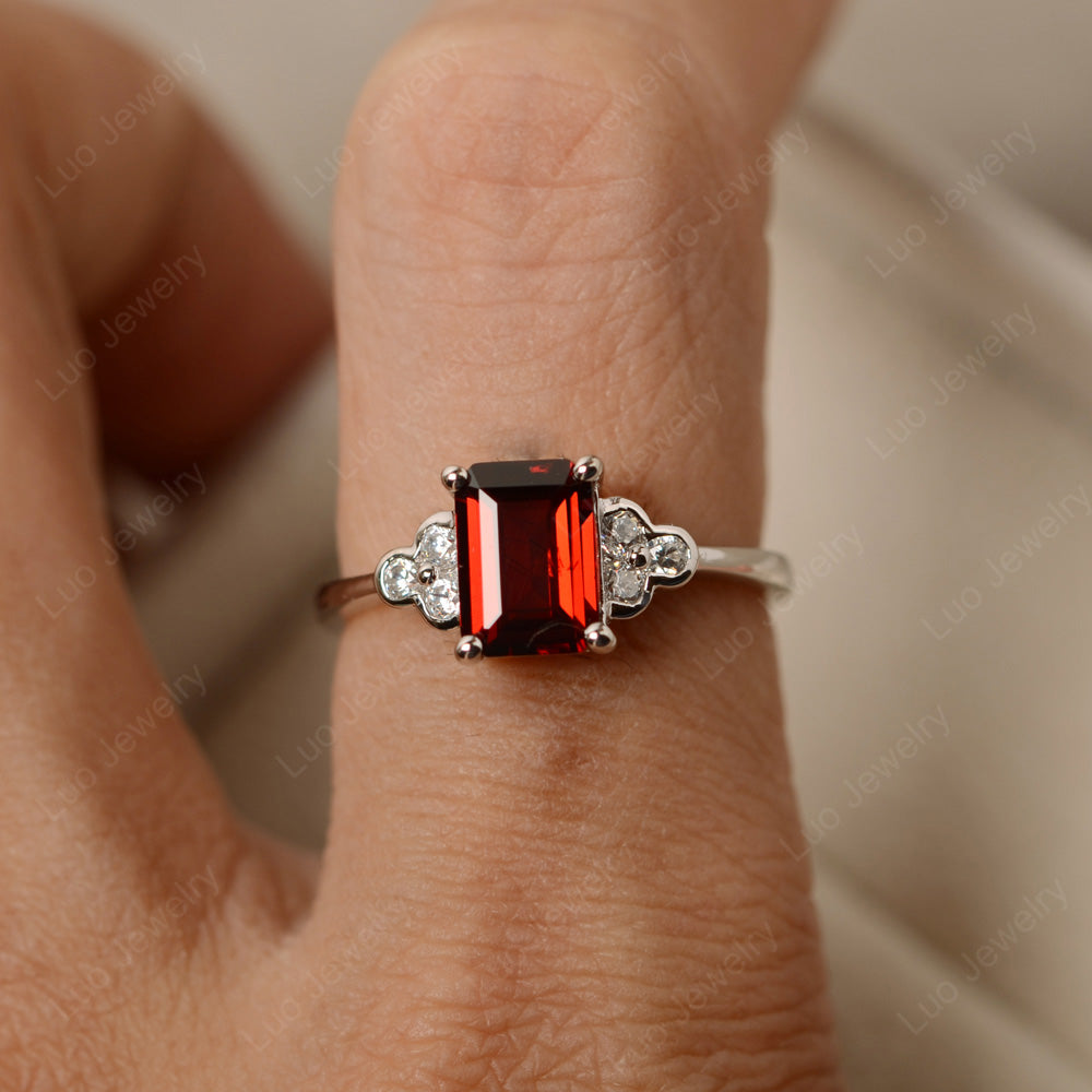 Vintage Emerald Cut Garnet Wedding Ring - LUO Jewelry