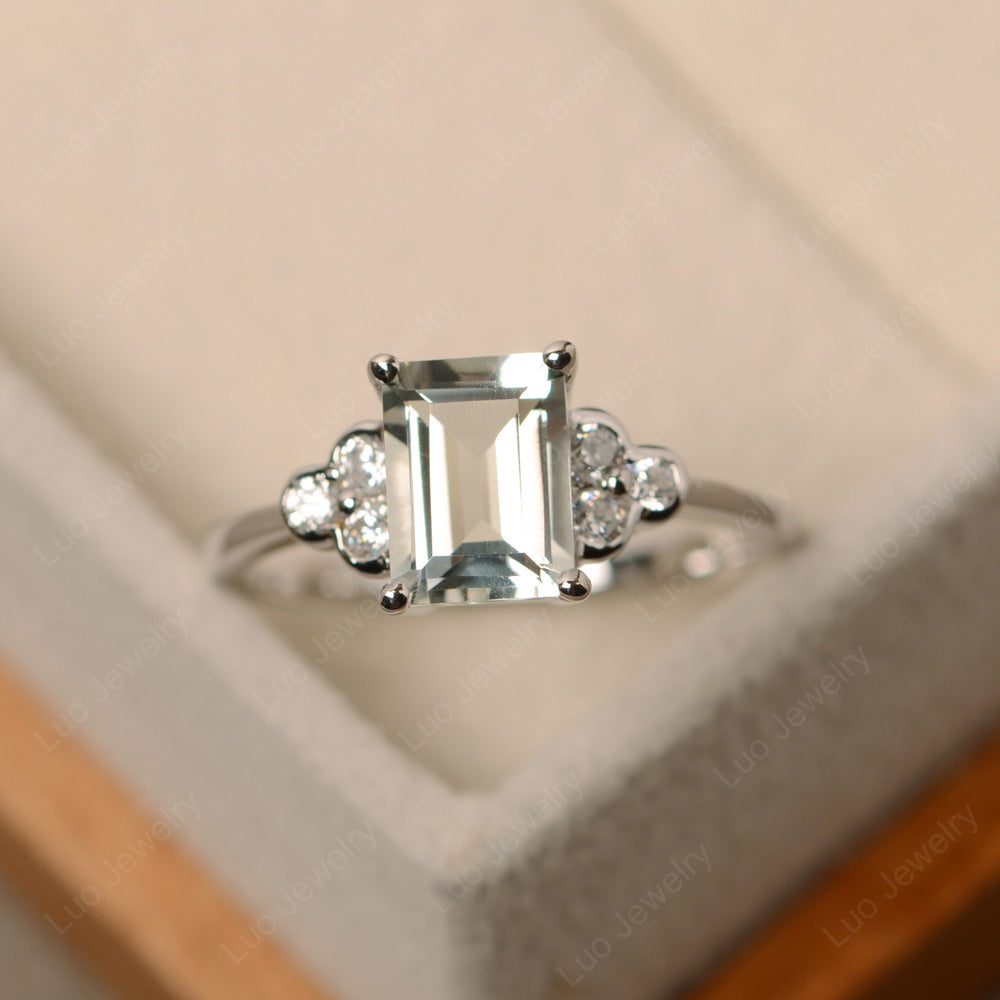 Vintage Emerald Cut Green Amethyst Wedding Ring - LUO Jewelry