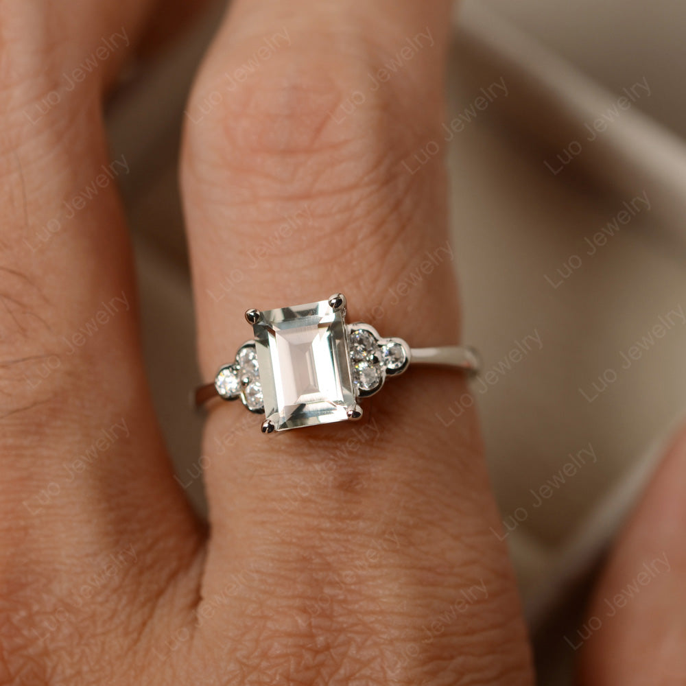 Vintage Emerald Cut Green Amethyst Wedding Ring - LUO Jewelry