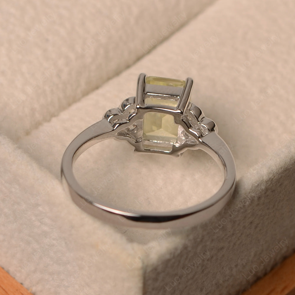 Vintage Emerald Cut Lemon Quartz Wedding Ring - LUO Jewelry