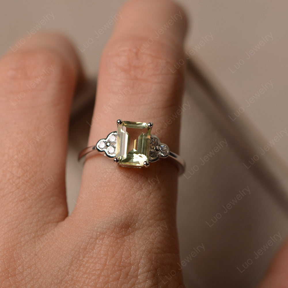 Vintage Emerald Cut Lemon Quartz Wedding Ring - LUO Jewelry