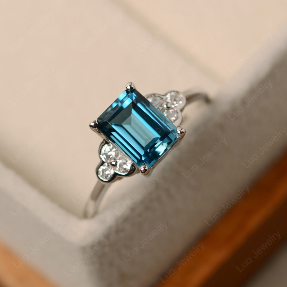 Vintage Emerald Cut London Blue Topaz Wedding Ring - LUO Jewelry