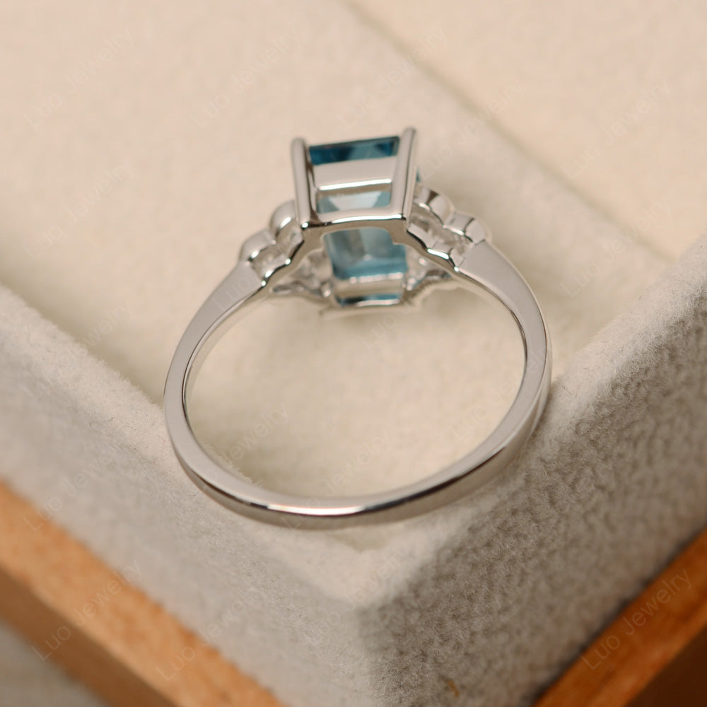 Vintage Emerald Cut London Blue Topaz Wedding Ring - LUO Jewelry