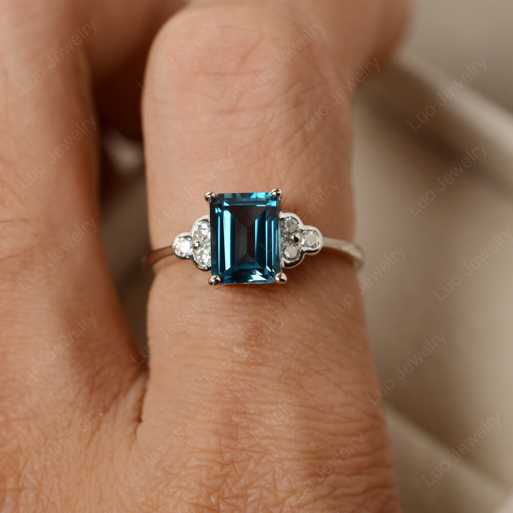Vintage Emerald Cut London Blue Topaz Wedding Ring - LUO Jewelry