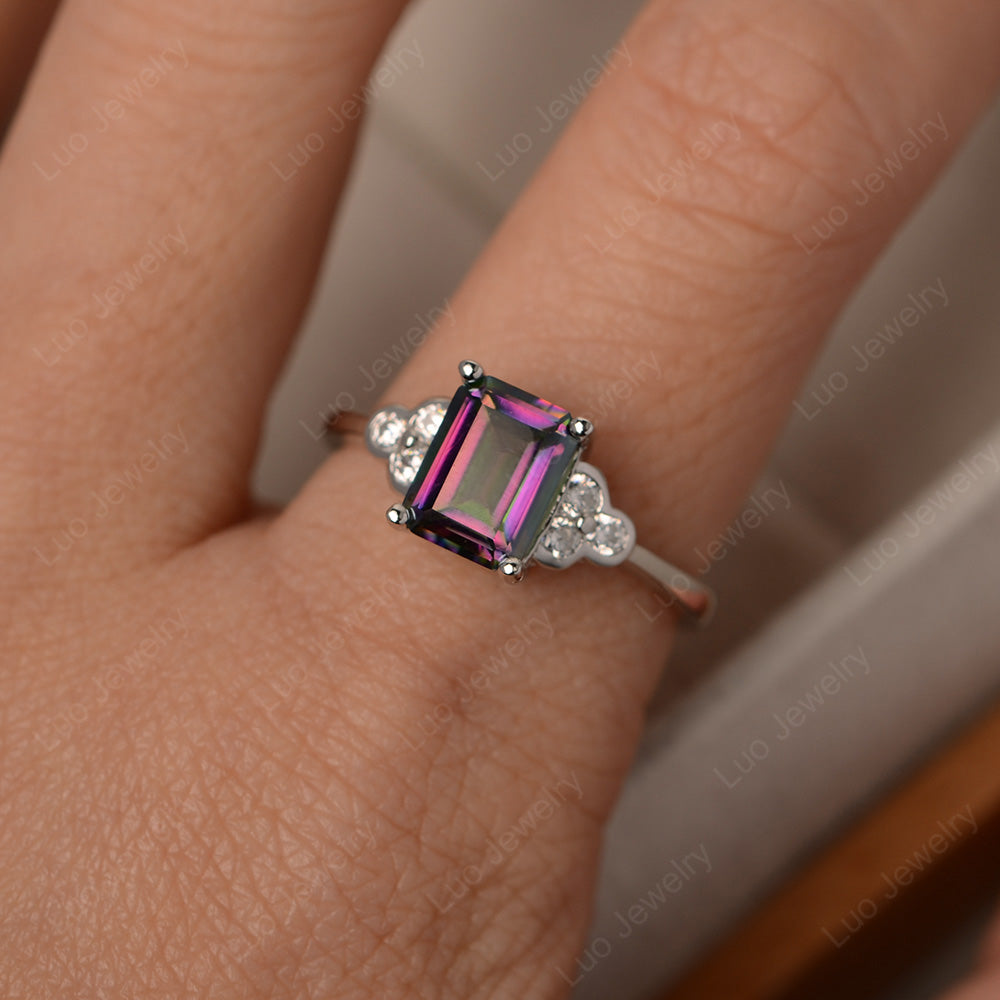 Vintage Emerald Cut Mystic Topaz Wedding Ring - LUO Jewelry