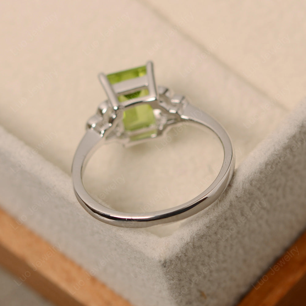 Vintage Emerald Cut Peridot Wedding Ring - LUO Jewelry