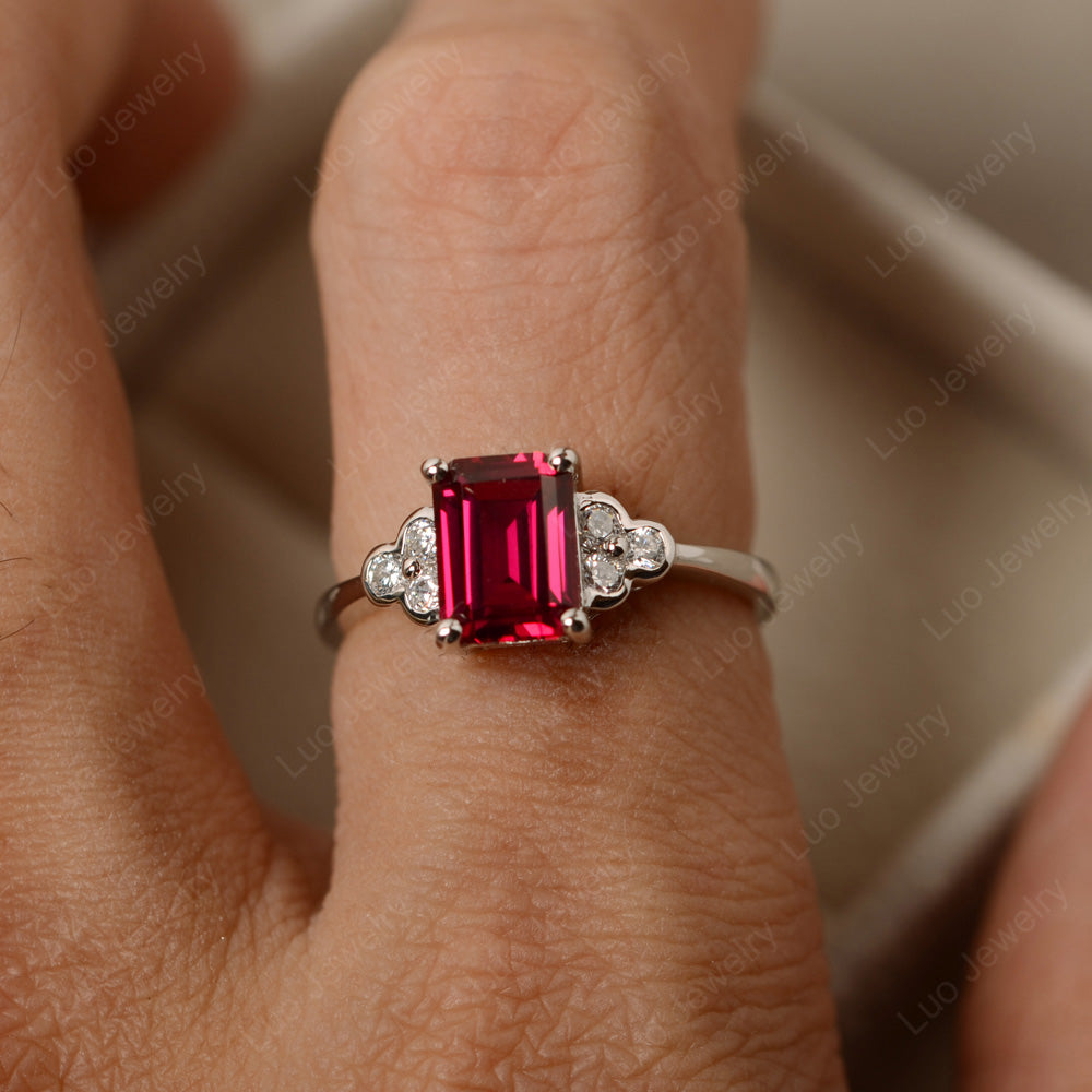 Vintage Emerald Cut Ruby Ring - LUO Jewelry