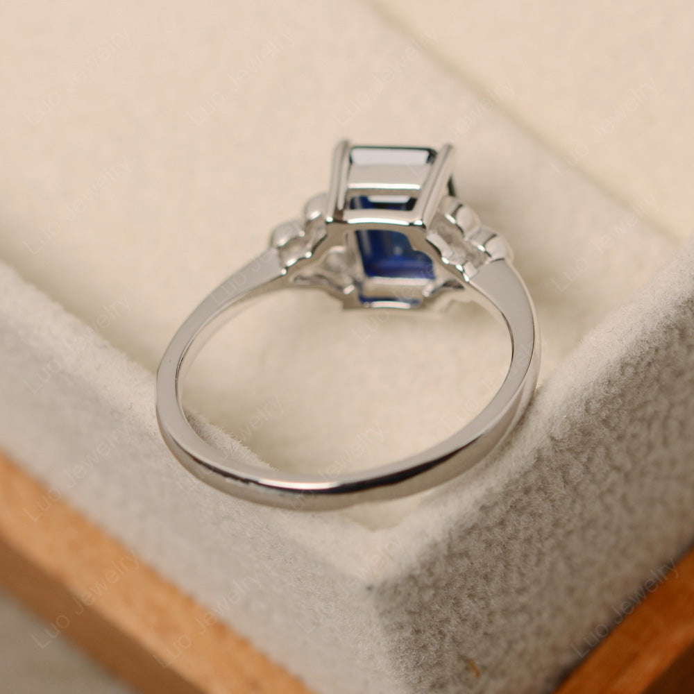 Vintage Emerald Cut Lab Sapphire Wedding Ring - LUO Jewelry