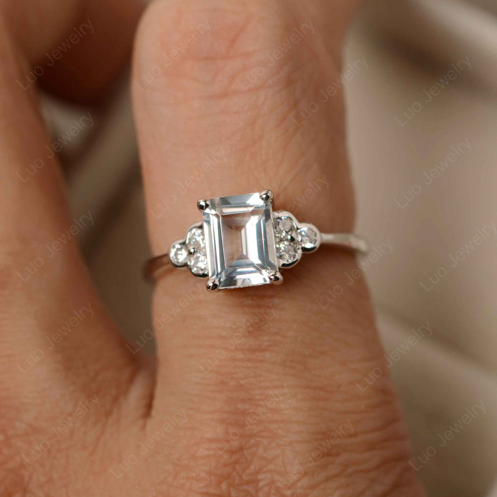 Vintage Emerald Cut White Topaz Wedding Ring - LUO Jewelry