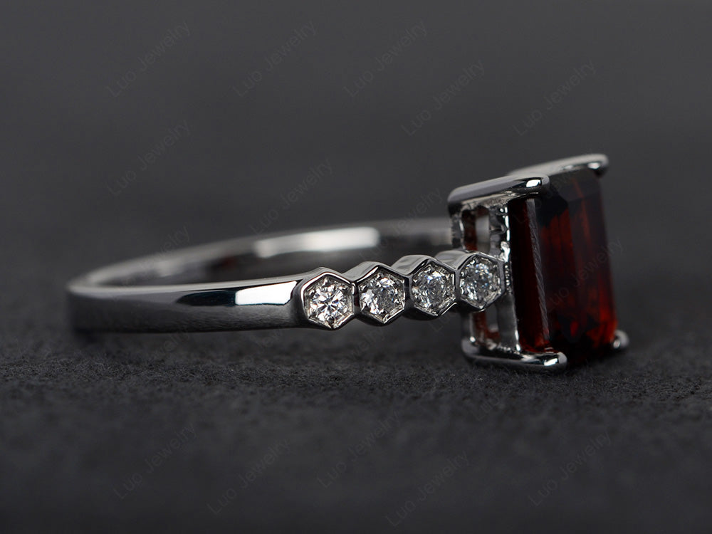 Garnet Engagement Honeycomb Ring Silver - LUO Jewelry