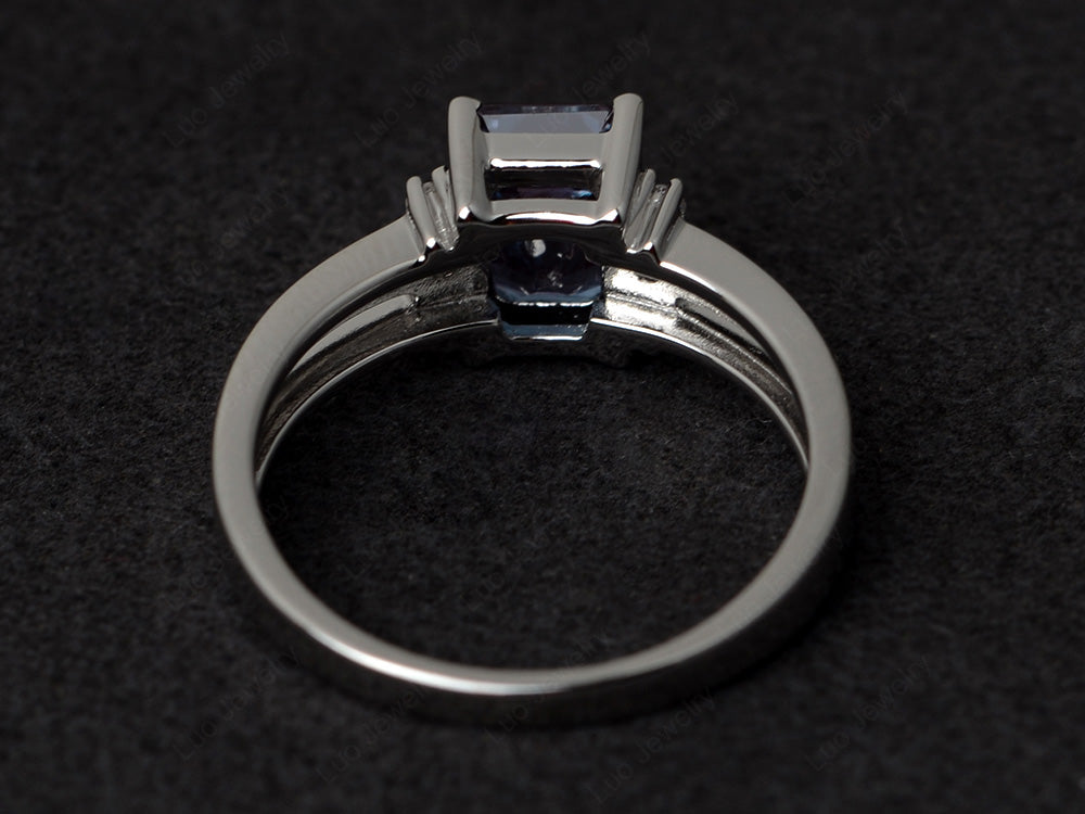 Emerald Cut Alexandrite Split Shank Wedding Ring - LUO Jewelry