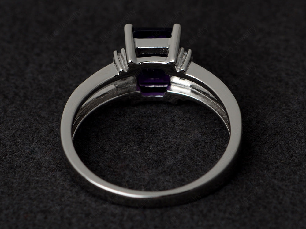 Emerald Cut Amethyst Split Shank Wedding Ring - LUO Jewelry