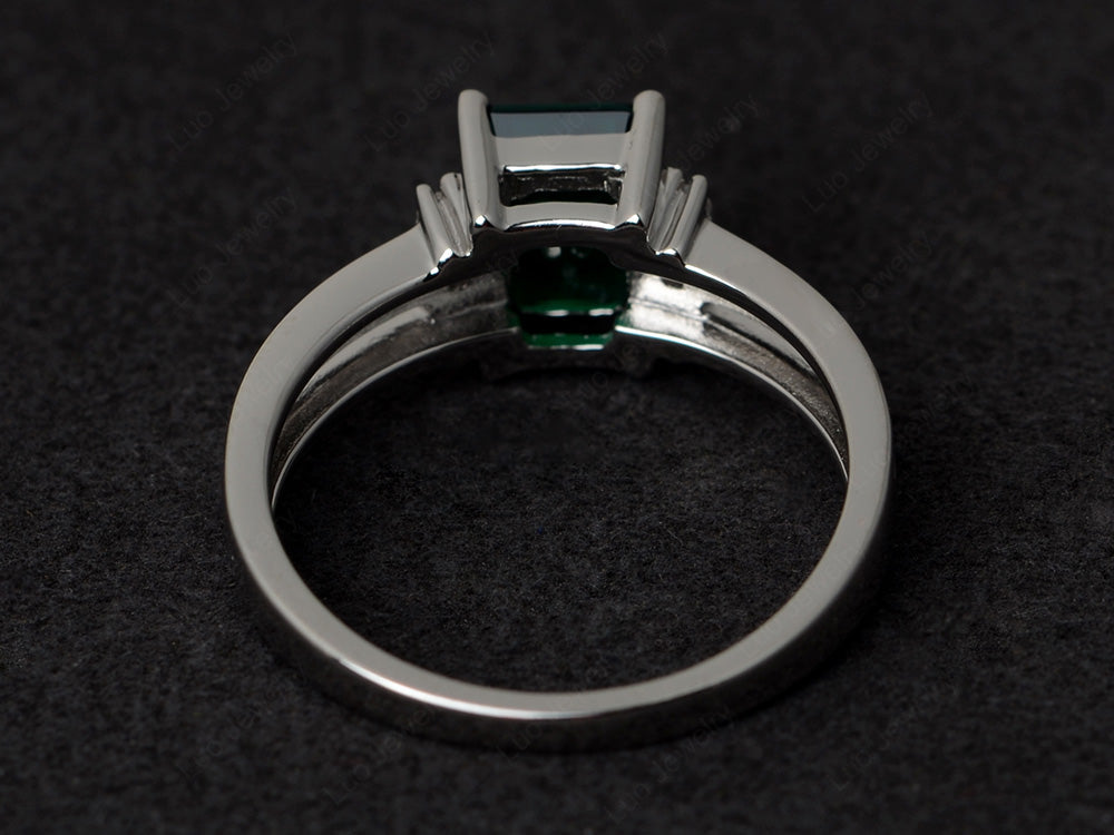 Emerald Cut Lab Emerald Split Shank Wedding Ring - LUO Jewelry
